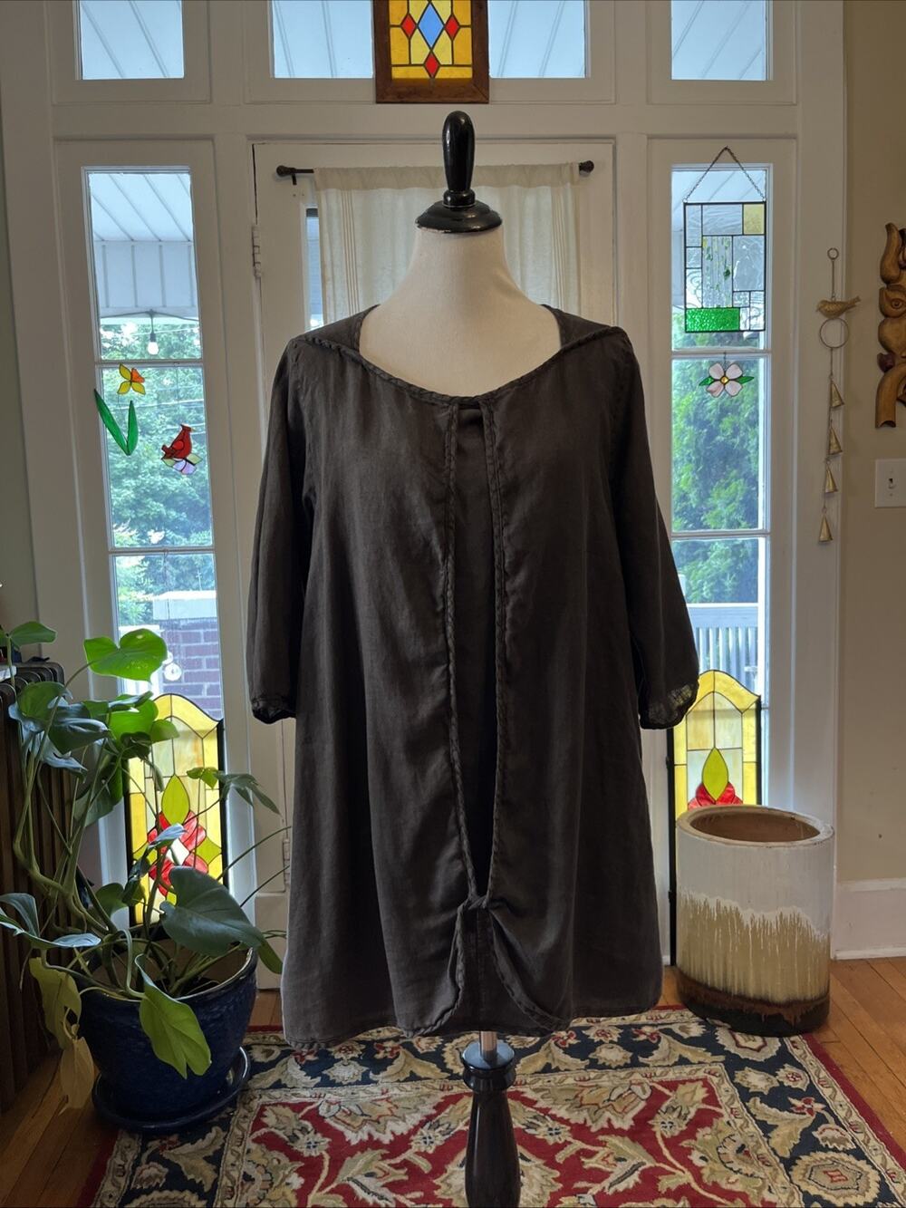 Womens Charcoal Midi Dress - Relaxed Scoop Neck Cynthia Ashby